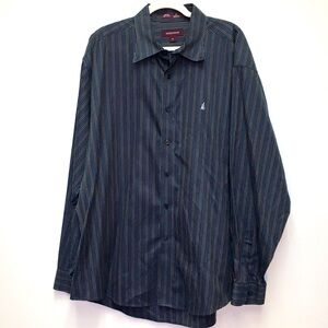 Nordstrom Pinstripe Dress Shirt XL Blue 100% Cotton Office Business Casual